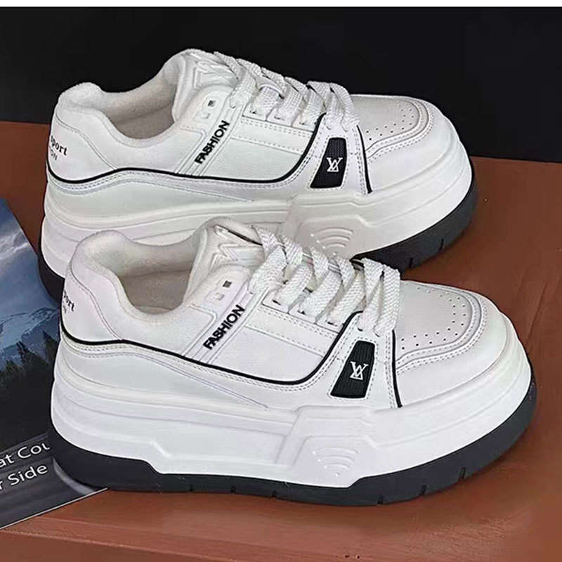 Thick Genuine Leather 2025 Spring Autumn New Style Platform Sole Height Increasing Versatile Comfortable 7cm White Sneakers for Women