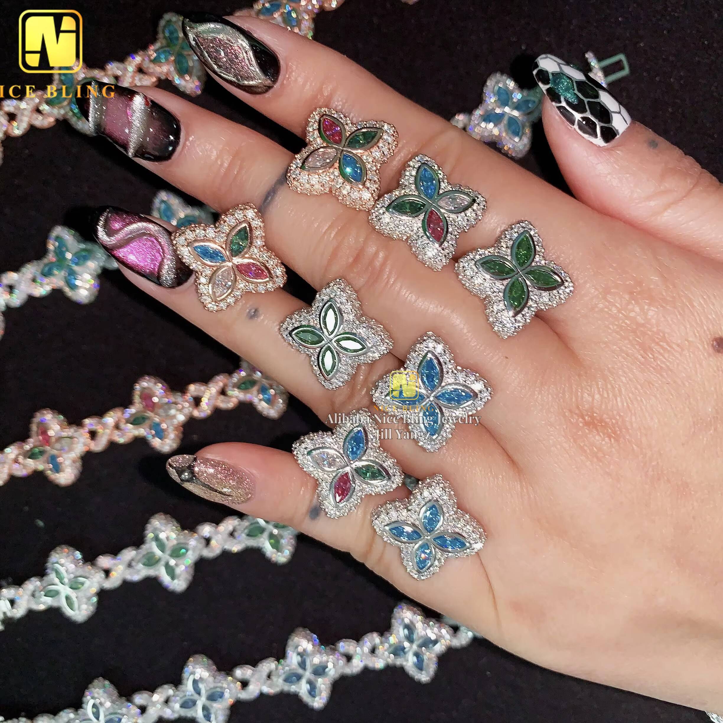 Nice Gift Set Idea Pass Diamond Tester Flower Shape Marquise Cut Diamond 925 Sterling Silver Color Moissanite Stud Earrings