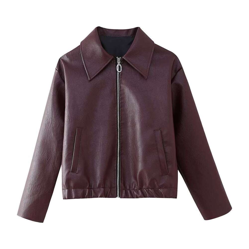 Women's clothing 2024 autumn/winter new street fashion lapel long sleeved leather jacket