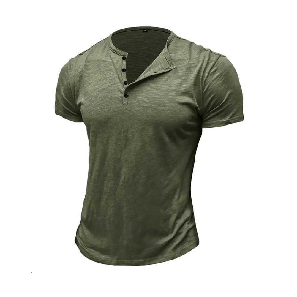 Summer Mens Cotton T-shirt Short-sLeeve Henley Collar Casual Solid Color Button Tees Male Cozy T-shirts Y250819