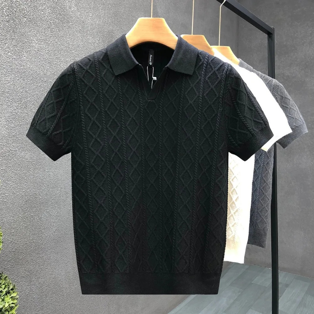 Summer Knitted Solid Color VNeck Quick Drying Breathable Cool Business Slim Fit Casual Mens Golf Polo Shirt TShirt Top 250808