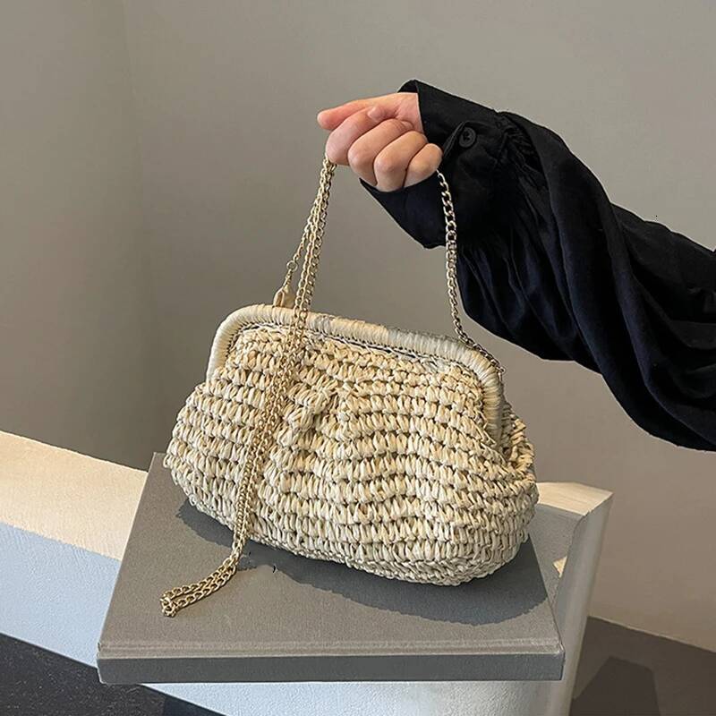 Autumn new women s crossbody bag new straw woven crossbody bag fashionable and casual shell bag women s shoulder bag textured autumn new designer bag