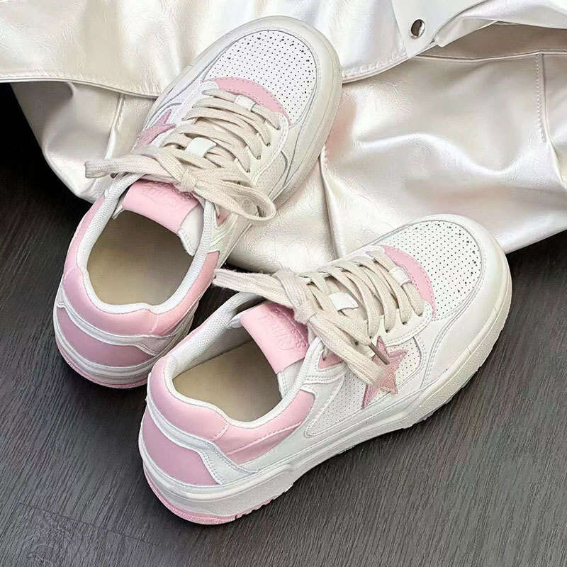 2025 New Genuine Leather Thick-Soled White Sneakers for Women Vintage Star Dirty Height-Increasing Sports Casual Board Shoes