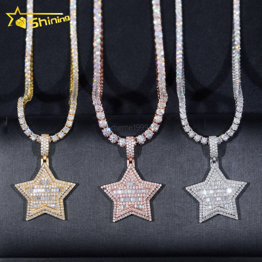 GRA Hip Hop Jewelry 925 Sterling Silver Gold Plated Star Shape Iced Out VVS Moissanite Pendant