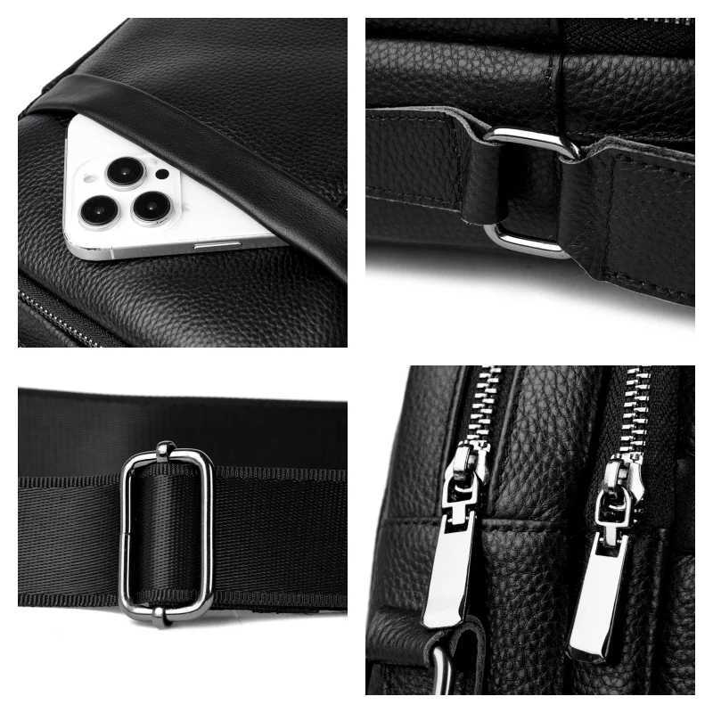 Mini Simple Mens Waterproof Genuine Leather Shoulder Bag Lightweight Black Cell Phone Bag High Quality Crossbody Bag Y250819
