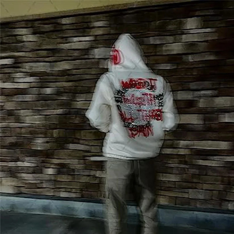 BIG PROMOTION European and American hip-hop letters rhinestone print street hip-hop rock Gothic loose zipper fashion hoodie 250815