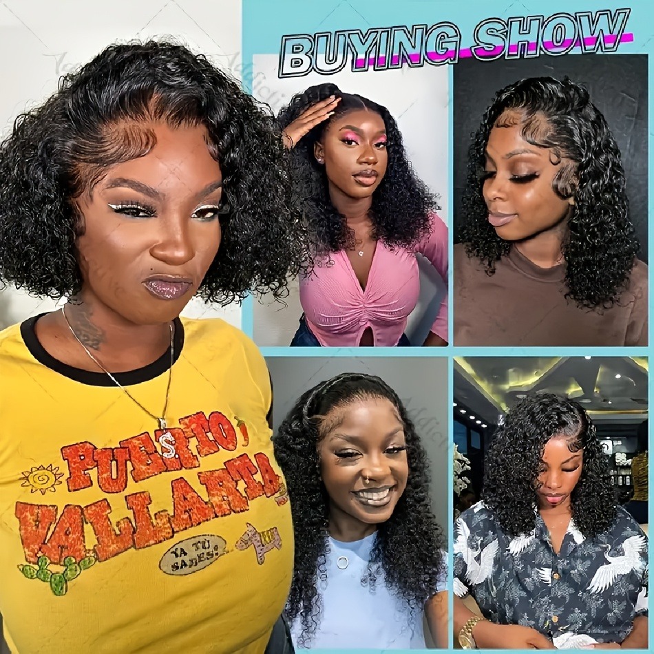 Curly Bob Wig Human Hair Wear Aad Go Glueless Wig 13x4 Kinky Curly Lace Front Wigs Pre Plucked for Black Women 180% Density HD Short Lace Wig for Wemo