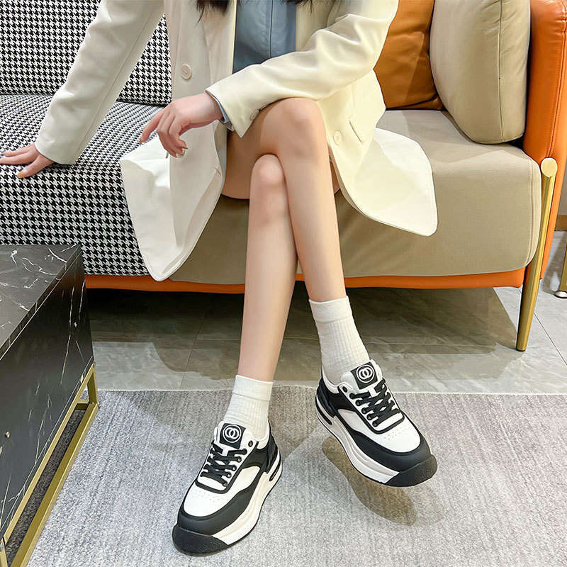 Genuine Leather White Sneakers for Women 2024 New Breathable Thick-Soled Platform Sports Casual Height-Increasing Ins Style