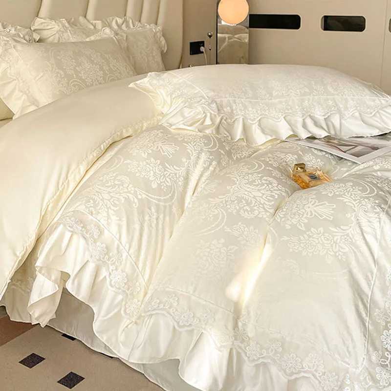 60S High-End Silk Jacquard Bedding Sets Summer Wash Ice Silk Sleeping Naked Quilt Cover Set Twin Full King Size Bedroom Decor Y250819