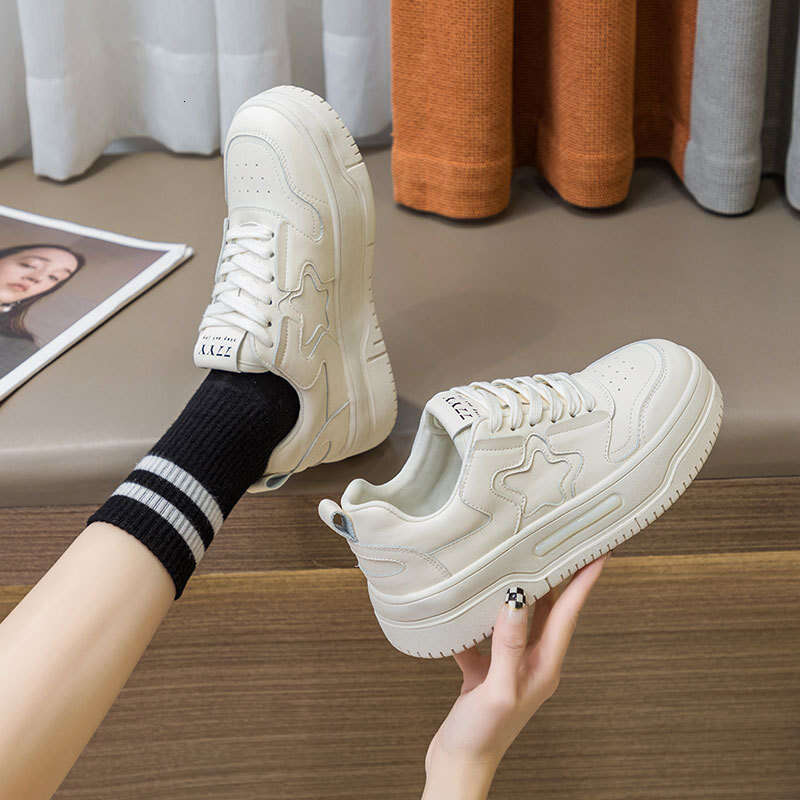Genuine Leather White Sneakers 2024 Spring New Platform Sole Height Increasing Panda Star Women's Casual Versatile Ins Trend