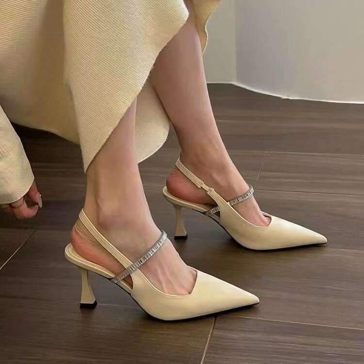French Style High-Quality Pointed Toe High Designer Shoes Heels with Rhinestones, Niche Design, Suitable Dresses, Single Shoes, Sandals for Women, Bla