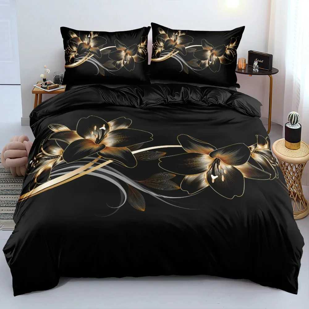 ic Duvet Cover Sets Flower Blue Gold KingQueenFullTwin Double Quilt Covers cases Bed Linens Bedding Set 260x220cm Y250819