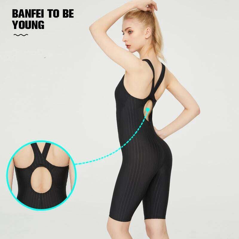 Women One Piece Sharkskin Waterproof Knee Length Surfing Swimwear Female Sexy Push Up Competitive Quick-Dry Bathing Swimsuit