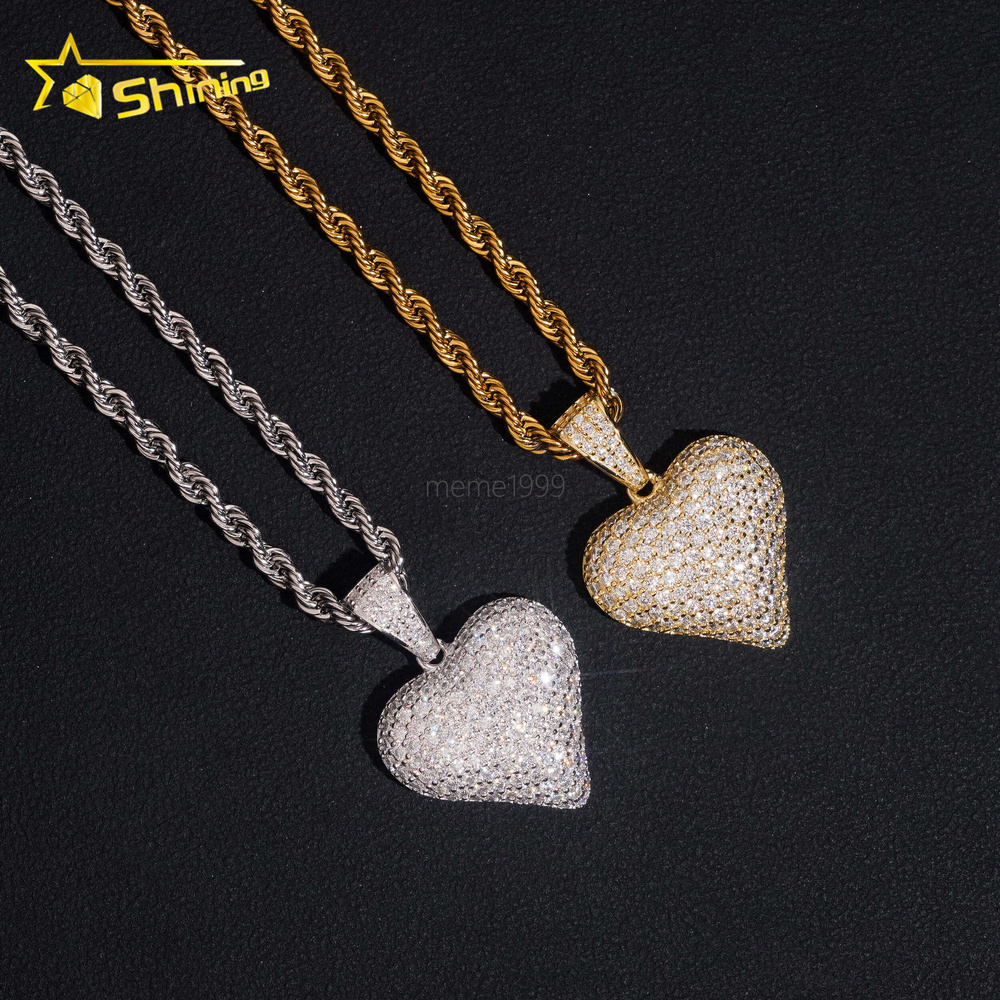 Fine Jewelry VVS Moissanite Heart Shape Pendant 925 Sterling Silver USA Warehouse Fully Iced Out Moissnaite Charm Pendant
