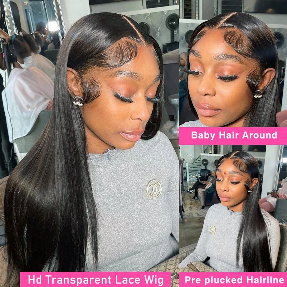 Black Lace Wig, Synthetic Long Straight Wig Hd Transparent Lace Preplucked Glueless High Density Pre-Cut Ready To Wear Wig For Women