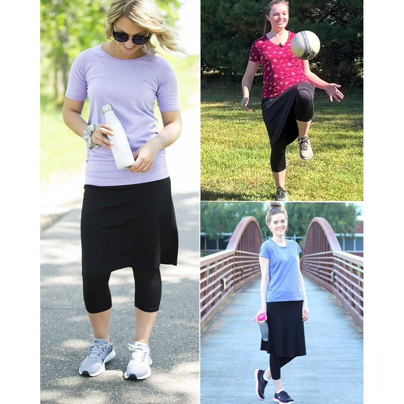 Athletic Knee Length Skirts with Leggings,Skorts Leggings&Skirted Capris Skorts for Women Yoga Pockets