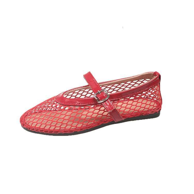 36-42 Large Size Flat Hollow Summer New Style Sandals for Women, Fishnet Surface Shoes, 2025 Mary Jane Single Shoes