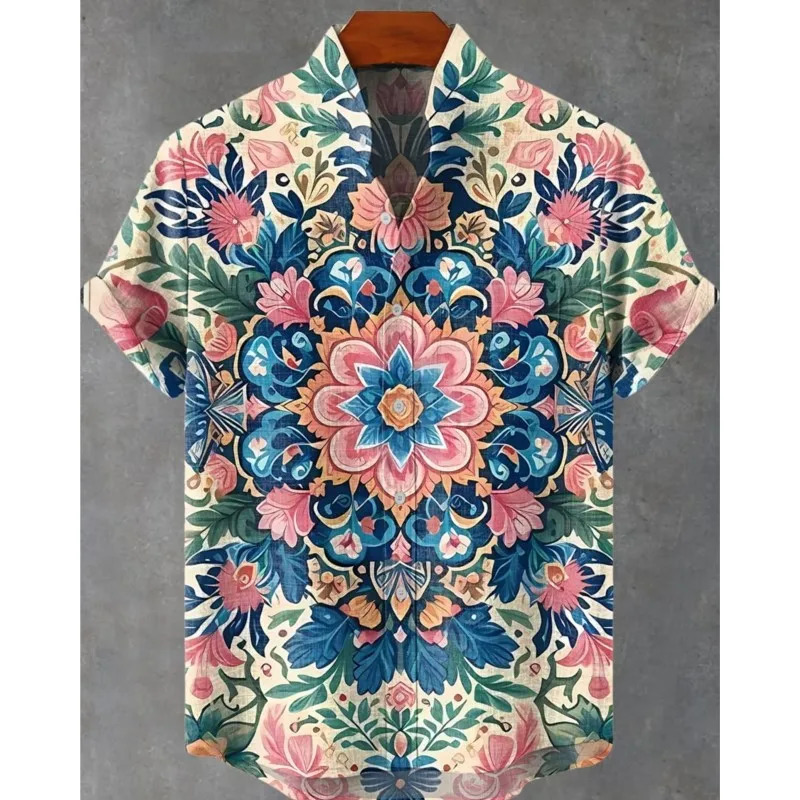 Retro Tribal Totem Pattern Printing Mens Linen Comfortable Fabric Shortsleeved Shirt Casual Street Fashion Delivery Super 250808