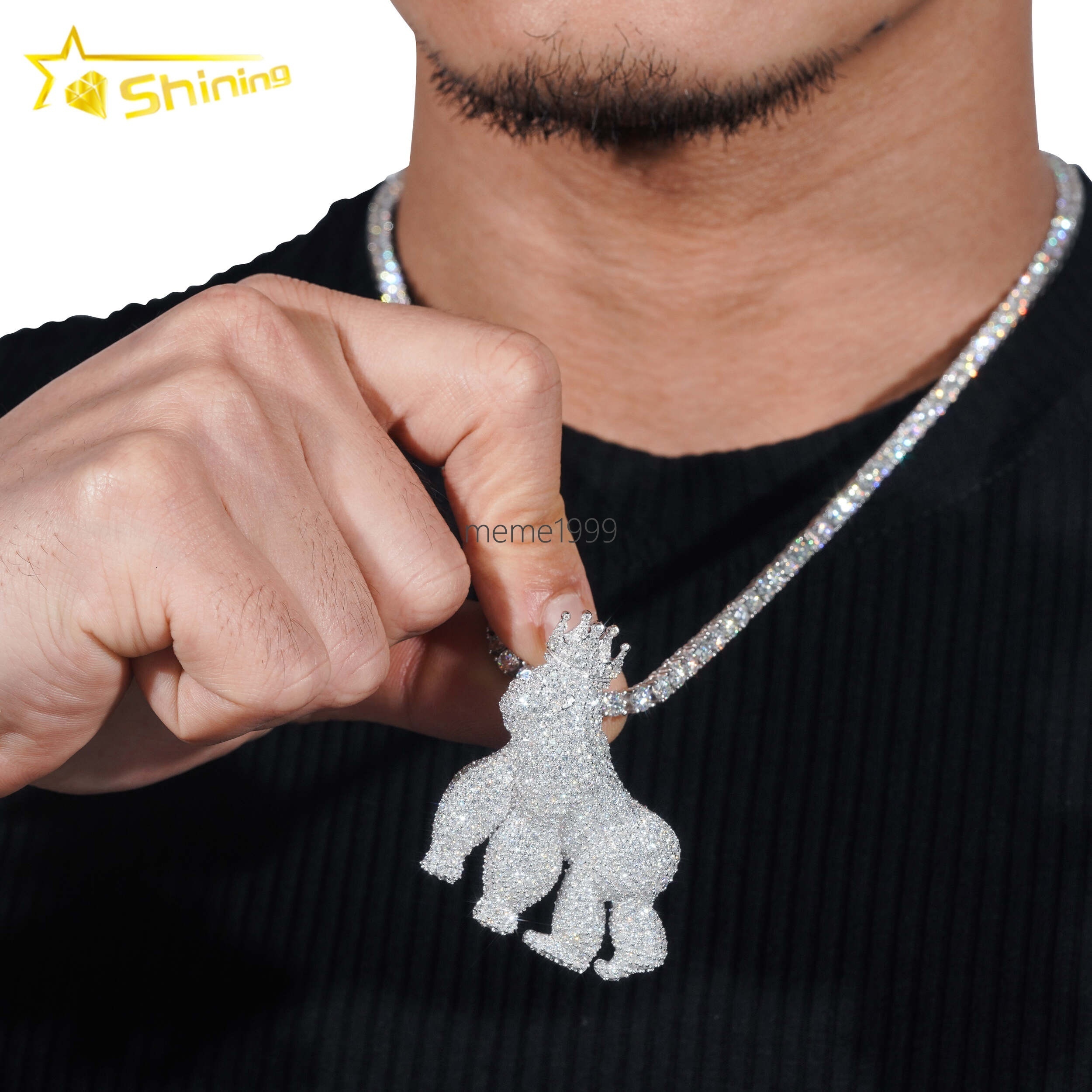 Fine Jewelry Custom 925 Sterling Silver Gold Plated Iced Out VVS Diamond Moissanite Charm Pendant Gorilla