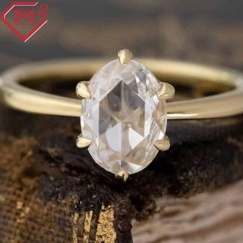 Hot Sale Silver Moissanite Ring Engagement 14k Gold Fine Jewelry 1.5CT Oval Rose Cut D/VVS Moissanite Ring