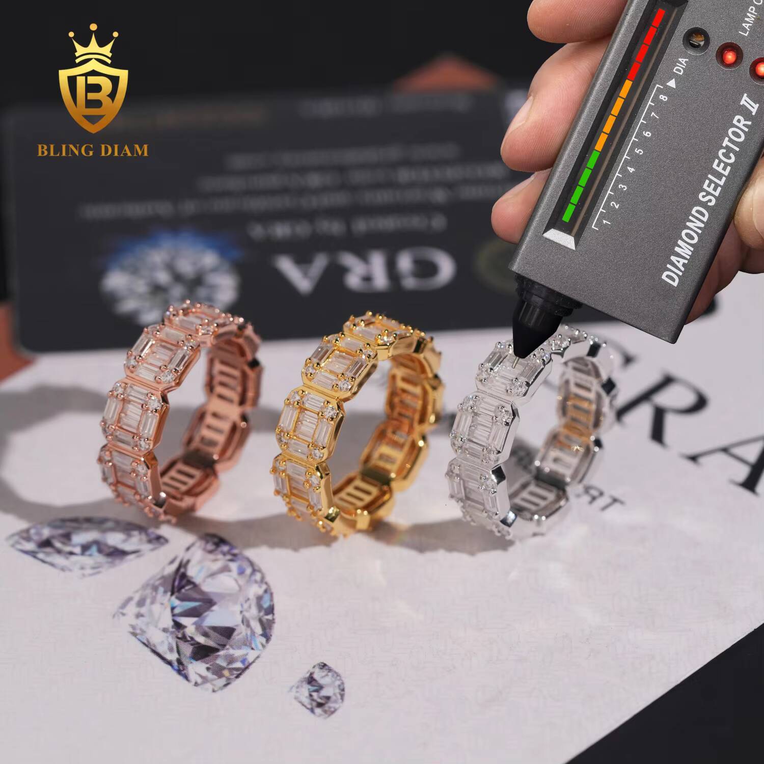 GRA Certified 925 Sterling Silver Gold Plated Hip Hop Jewelry VVS Diamond Moissanite Hip Hop Ring