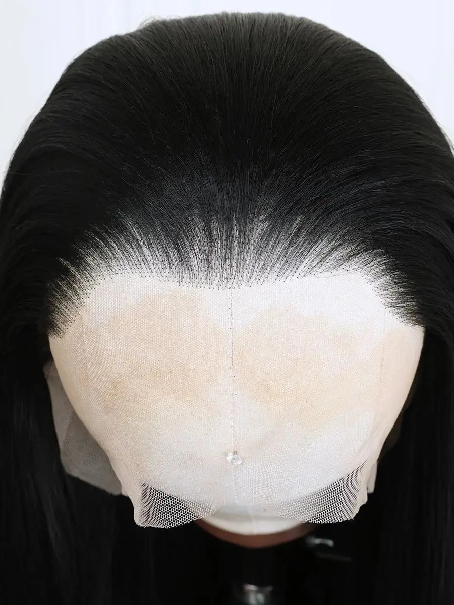 Super Natural Hairline Lace Front Wig High Density 180 Density Smooth Straight Preplucked Hairline With Free Part Synthetic Glueless Daily Wear Wigs