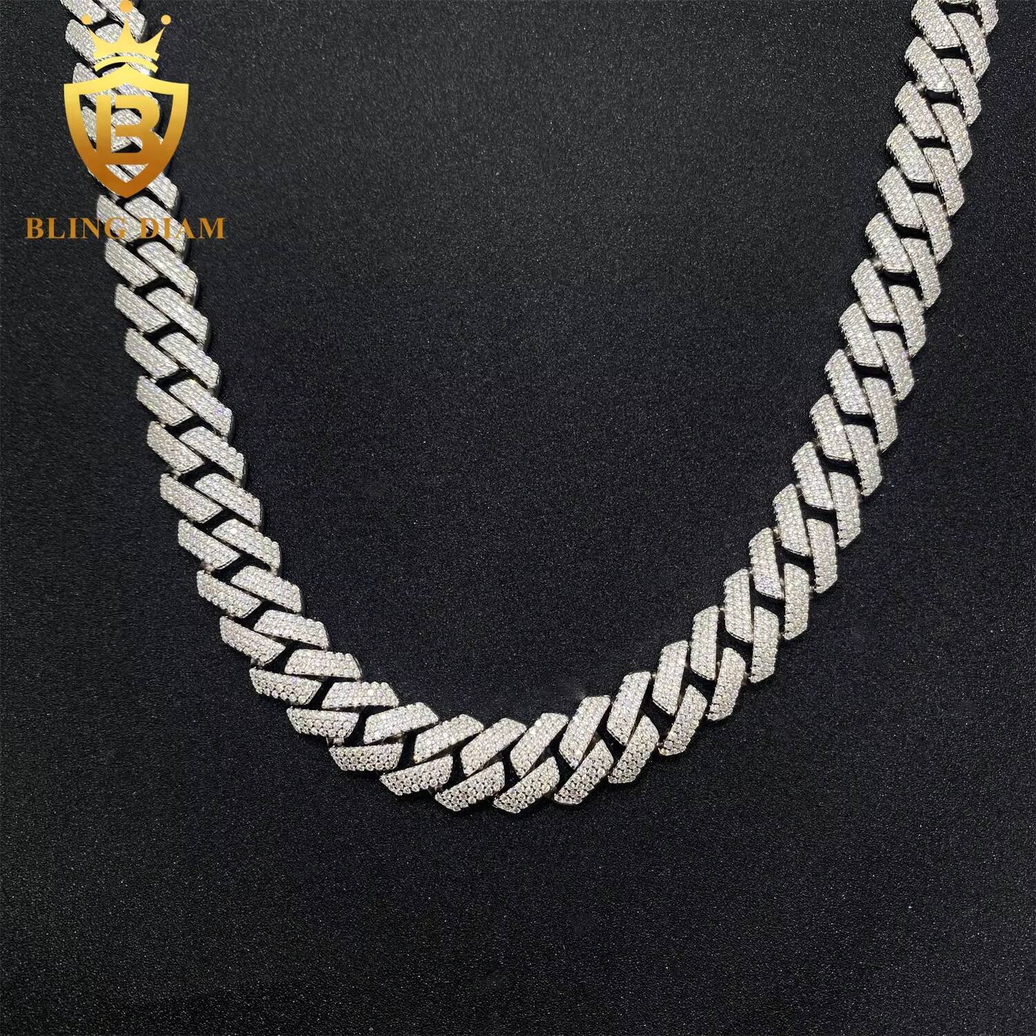 Factory Direct Wholesale 13mm Moissanite Cuban Chain Necklace Hip Hop Style VVS Diamond 925 Silver Men