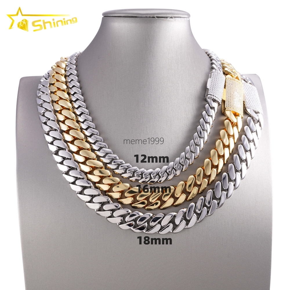 Hip Hop Jewelry Men Fashion Necklace 18K Gold Plated 12MM 14MM 16MM 18MM Width Brass moissanite Miami Cuban Link Chain