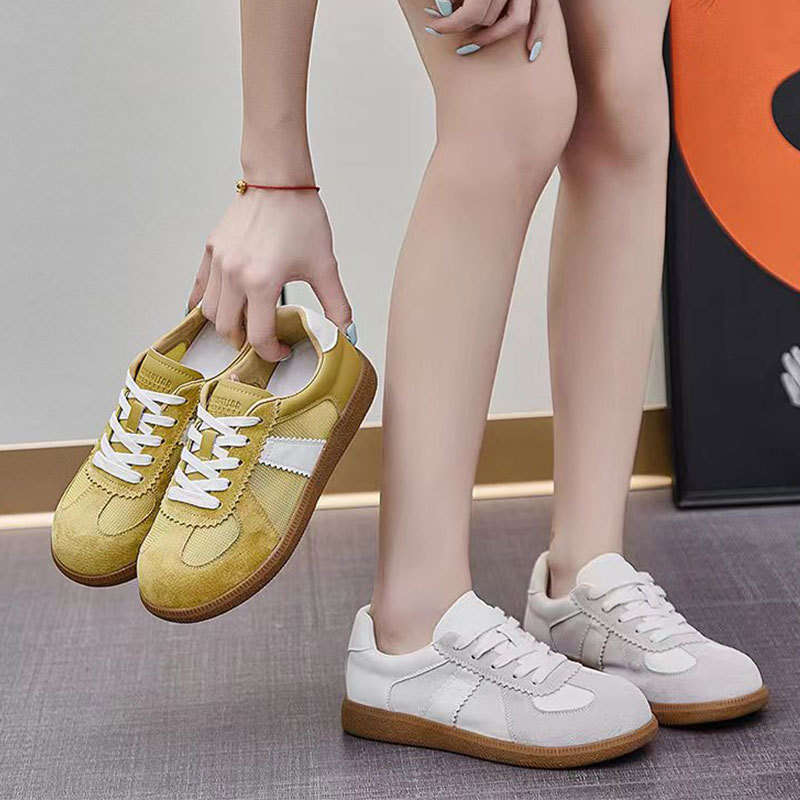 Grape Mom 2025 Summer Round Toe Mesh Color Block Casual Lace-up Training White Sneakers