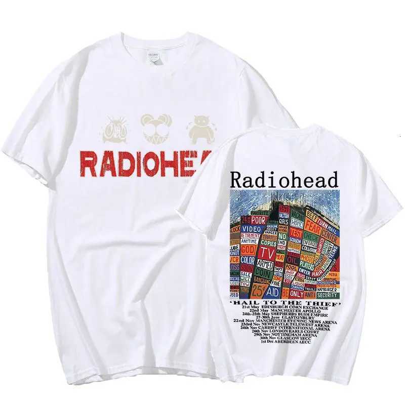 Radiohead Vintage Print T Shirt Mens Oversized 100% Cotton Unisex T-shirts Hip Hop Rock Band Hail To The Thief Music Album Tees Y250819
