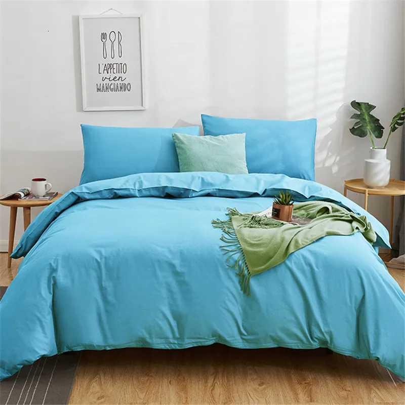 Pima Cotton Solid Turquoise Duvet Cover Set King Queen Double Full Twin Single Size Bed Linen Set Y250819
