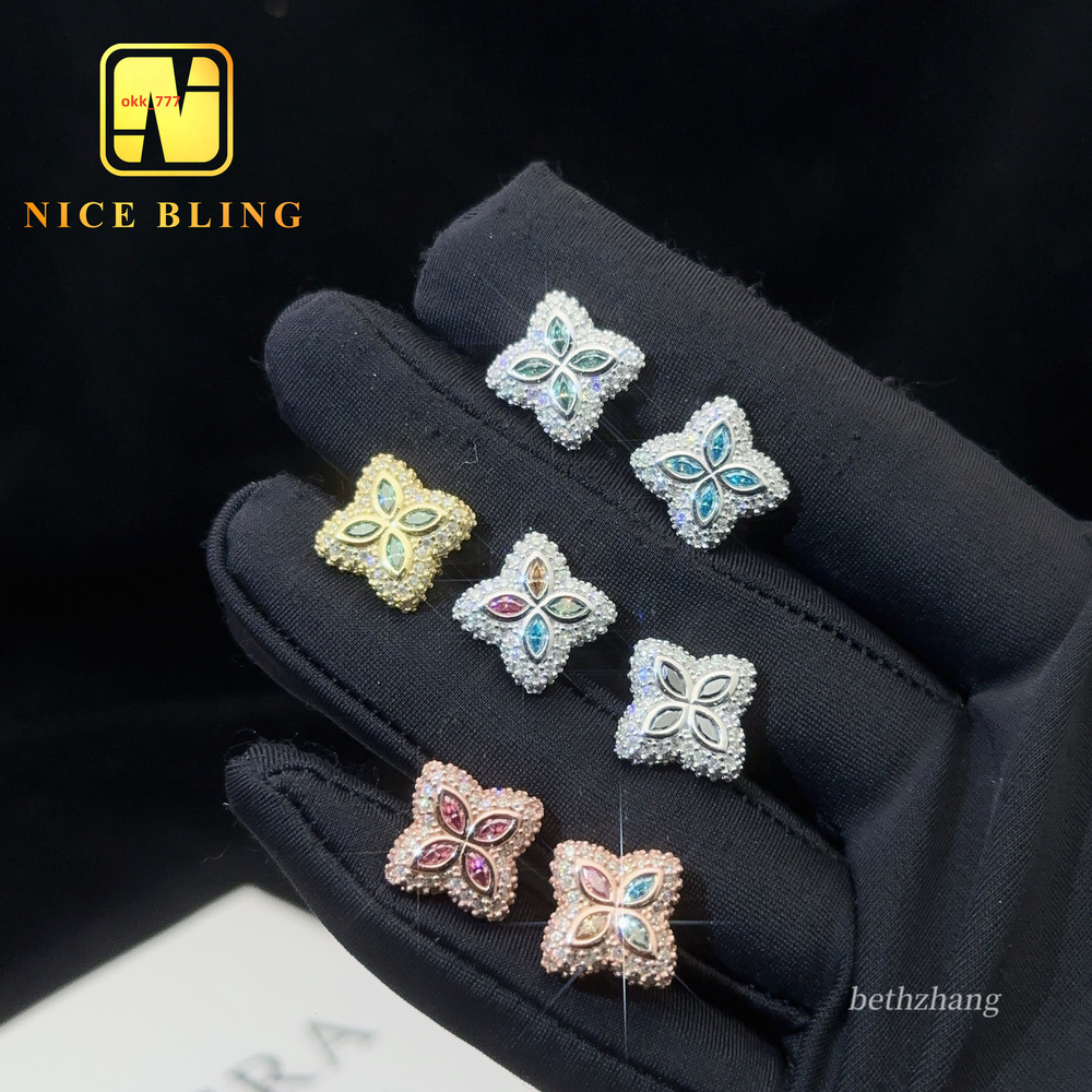 Pass Diamond Tester Hip Hop Earrings Studs 925 Silver Moissanite diamond Earrings Multicolor iced out earrings