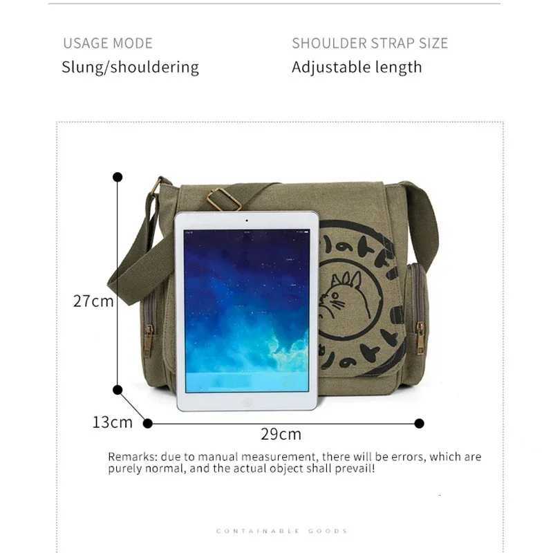 cute cartoon womens canvas crossbody bag large capacity handbag womens shoulder bag Y250819