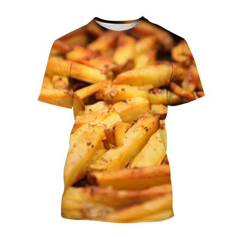 French Fries Pattern T Shirt For Men Potato Food 3D Printed Tees Summer Casual Loose O-Neck Tops Unisex T-Shirts Short Sleeves Y250819