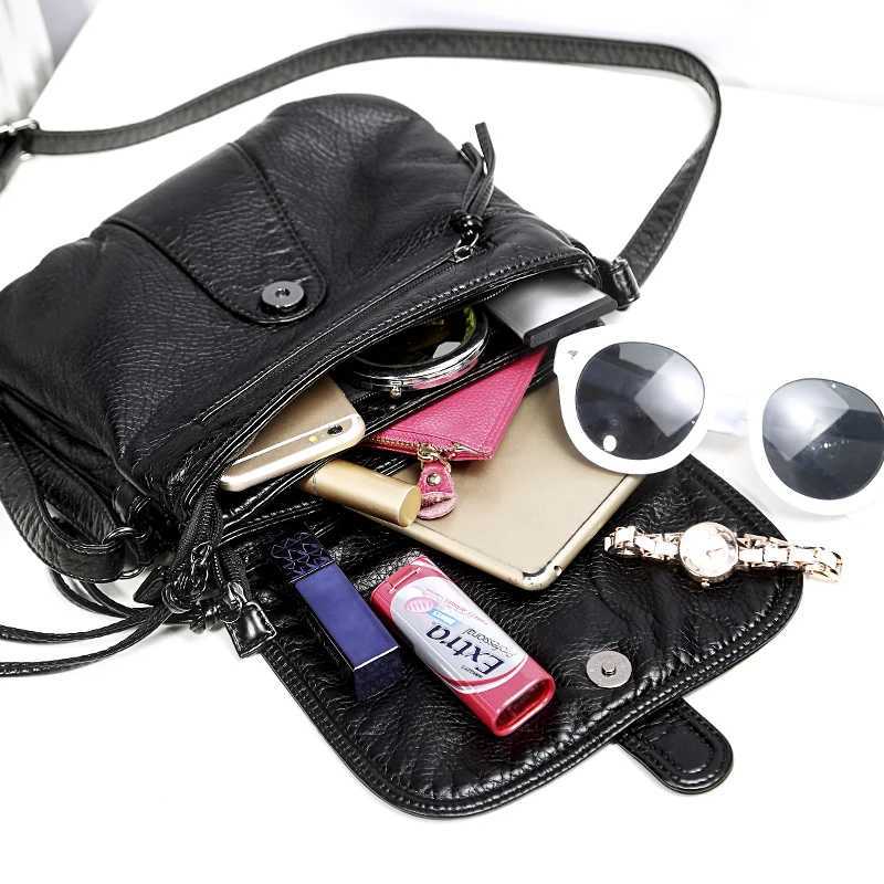 Soft leather Women Messenger bag casual womens shoulder Crossbody bag female handbag Black bolsa feminina bag Y250819