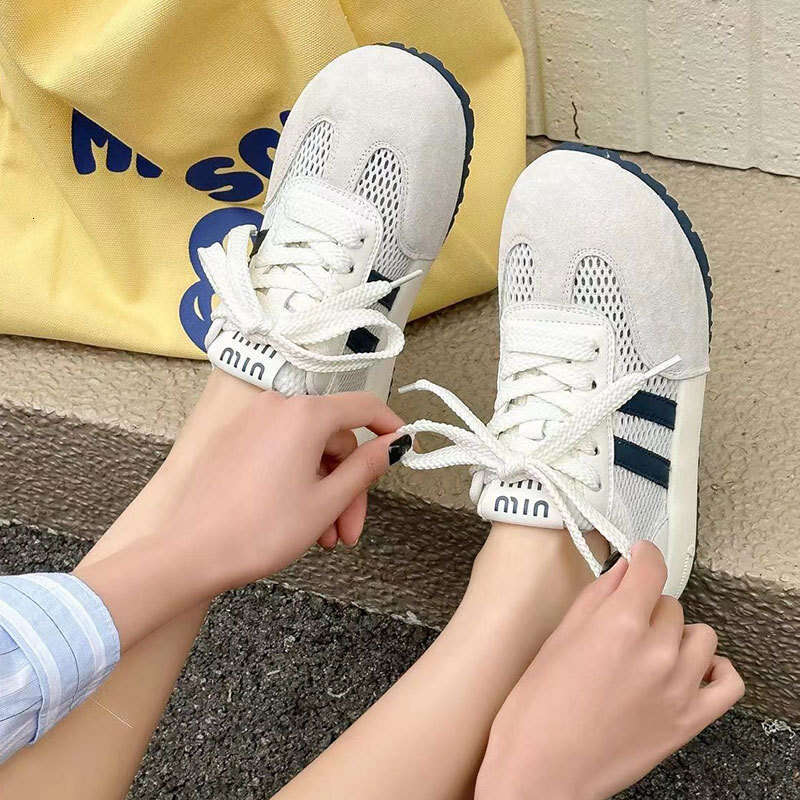 2025 Summer New Mesh Thin German Training Super Popular Breathable Agan Shoes Versatile Thick-Soled White Sneakers for Women