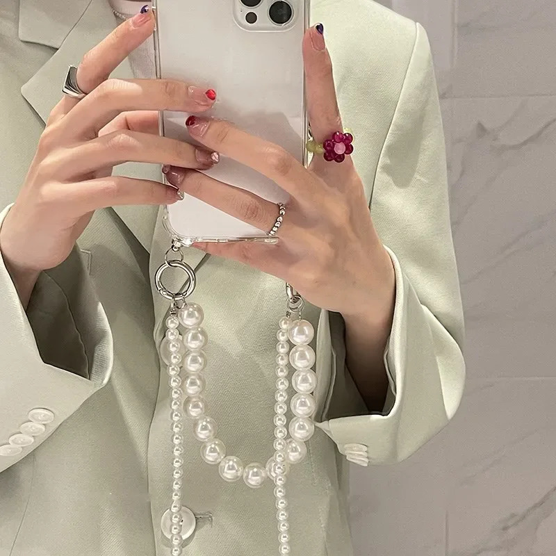 Pearl Bracelets Chain Crossbody Necklace Lanyard Phone Case For 16 14 15 13 11 12 Pro Max Cover 250818