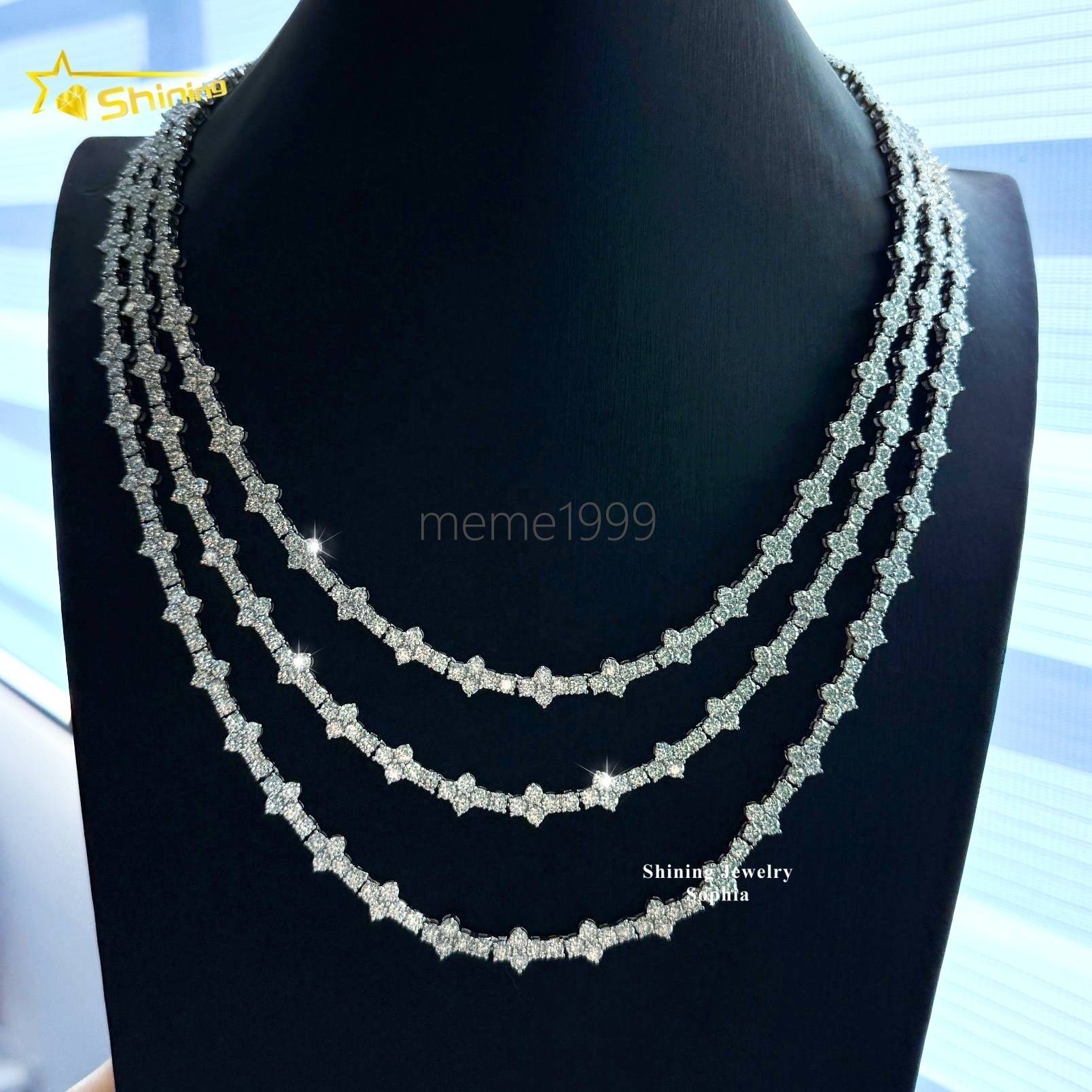 Hot Selling Hip Hop Moissanite Chokers Necklace S925 Silver Gold Plated 3mm VVS Moissanite Cross Tennis Chain