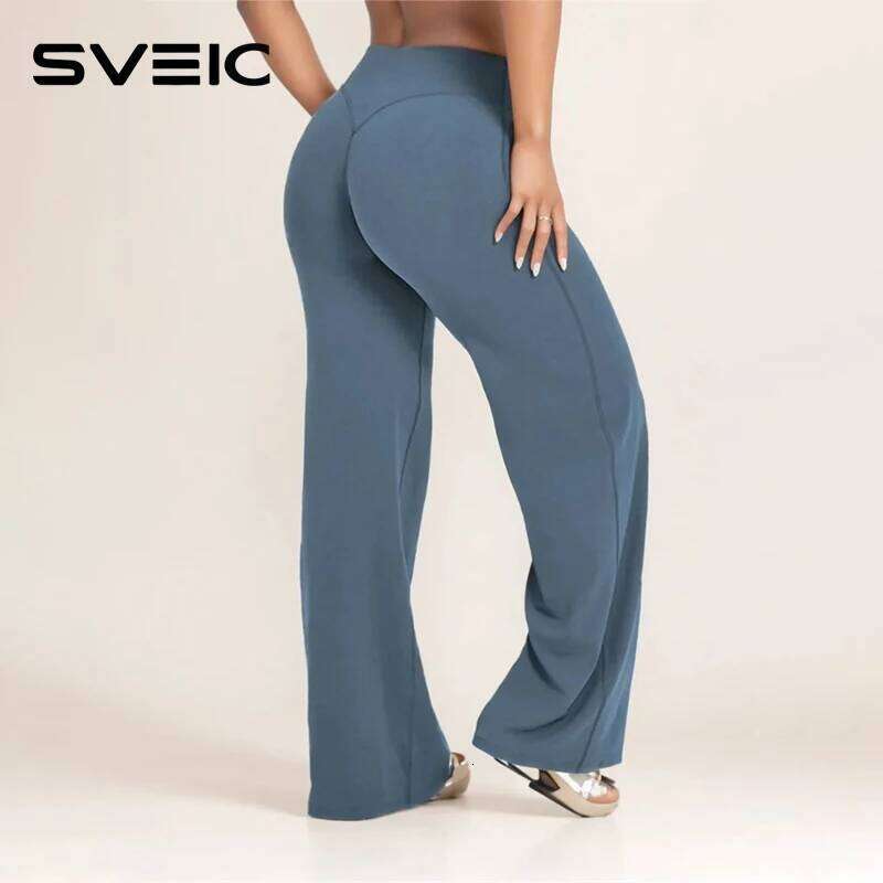 SVEIC Wide Legs Yoga Pants Sports Fiess High Waist Workout Female Leggings Push Up Running Training Gym Woman Clothes