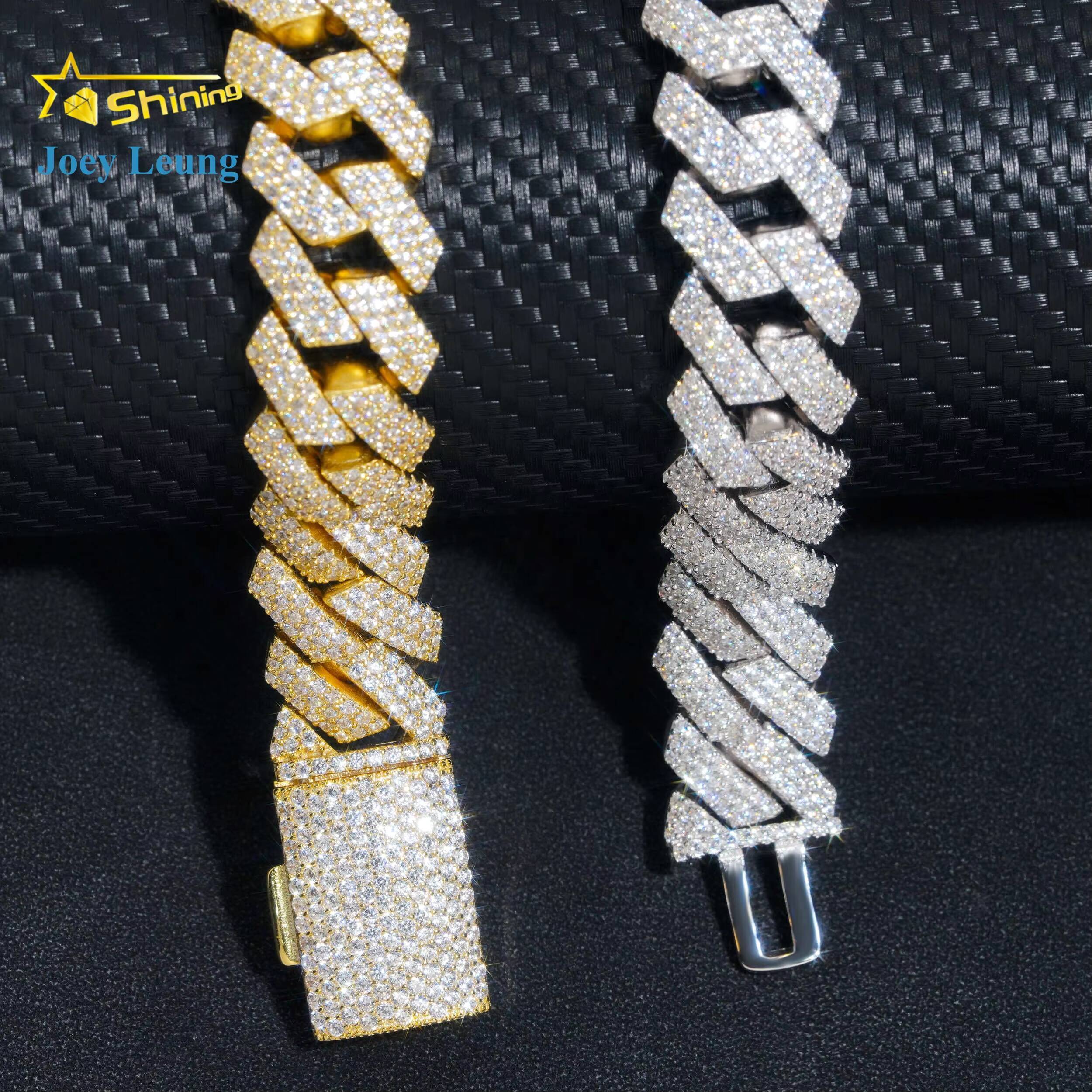 Iced Out 925 Sterling Silver VVS Moissanite Diamond Rapper Jewelry for Men 16MM Three Rows Hip Hop Cuban Link Bracelet