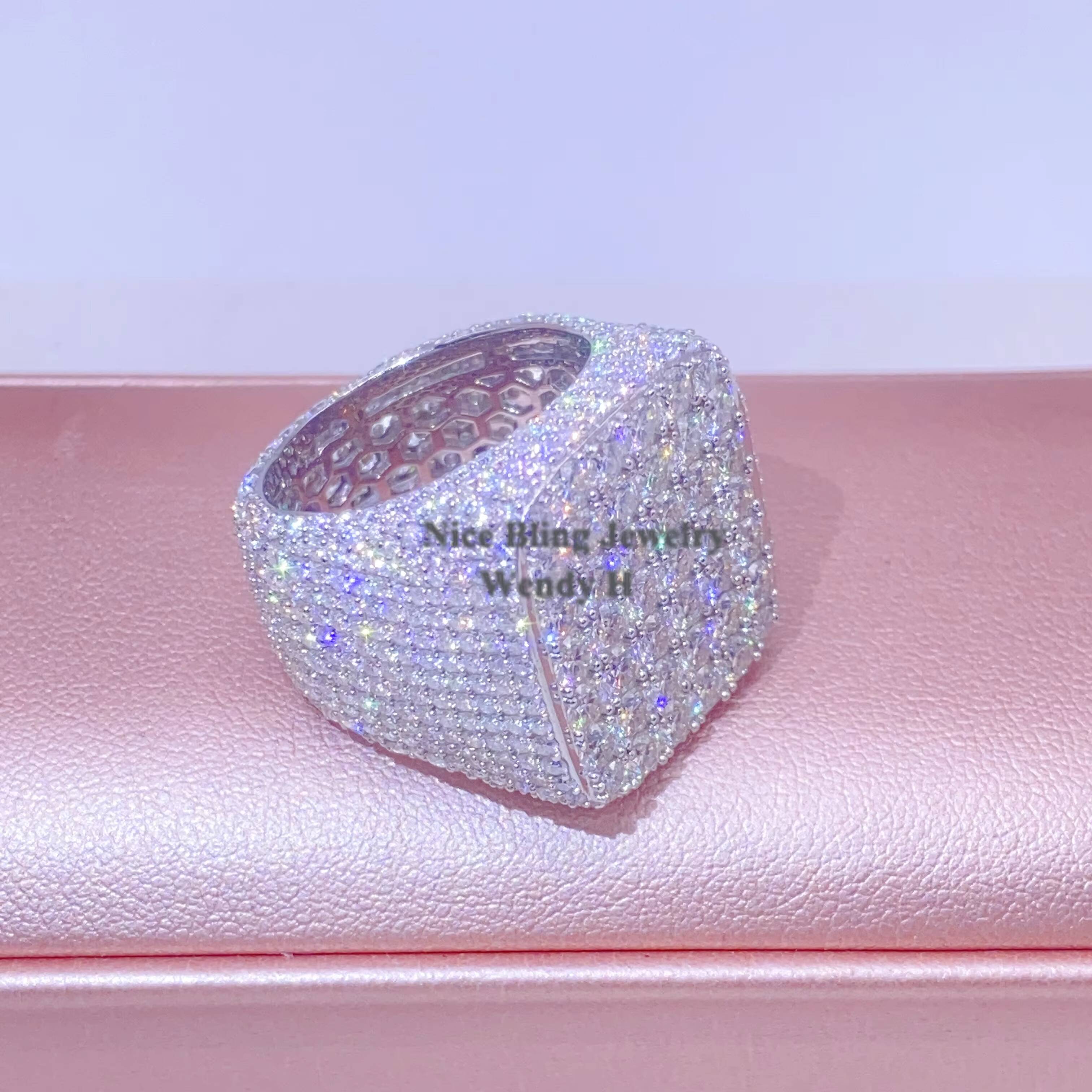 Fine Jewelry Vvs Moissanite Iced Out Rings Men Sterling Silver Diamond Hip Hop Ring