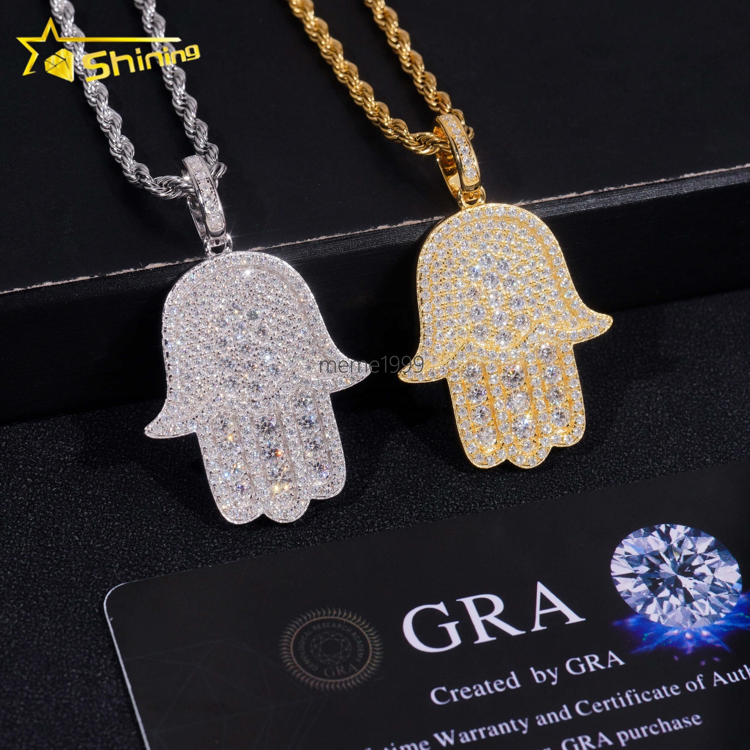 Wholesale Price Iced Out Hamsa Hand 925 Sterling Silver Hip Hop Men VVS Moissanite Pendant