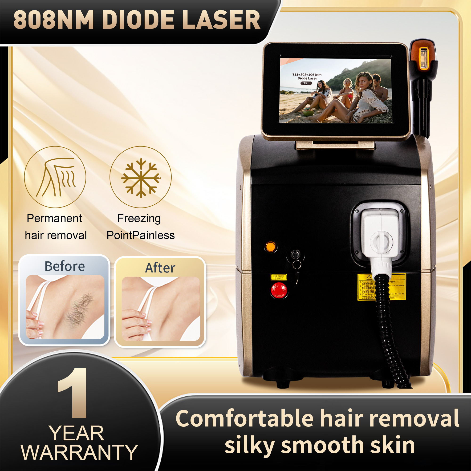 Portable 808nm Diode Laser Hair Removal Machine 3 Waves Laser Equipment Permanent Epilation with Removal CE/ROHS Salon