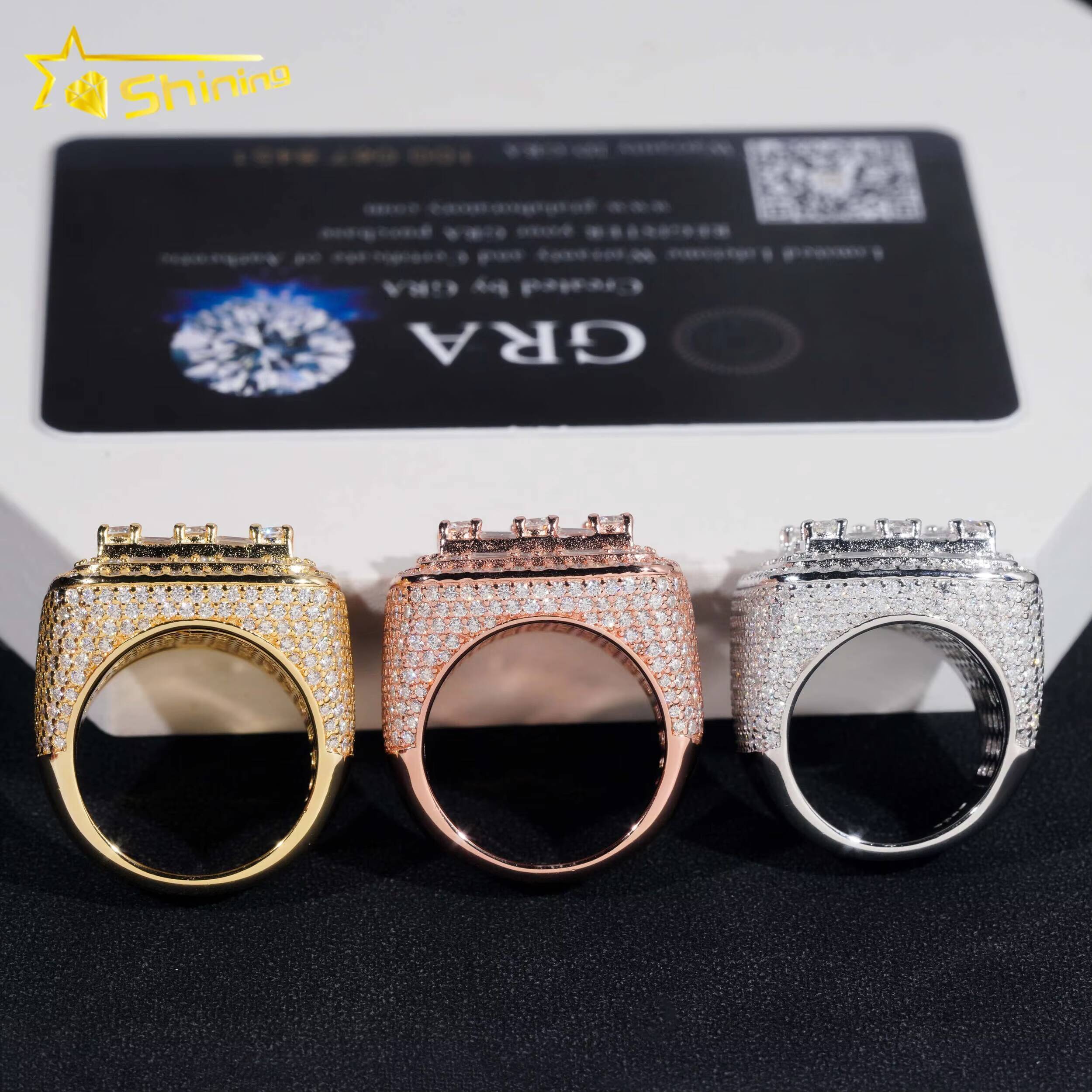 Pass Diamond Tester Iced Out 925 Sterling Silver Gold Plated Rappers Jewelry VVS Diamond Moissanite Hip Hop Ring