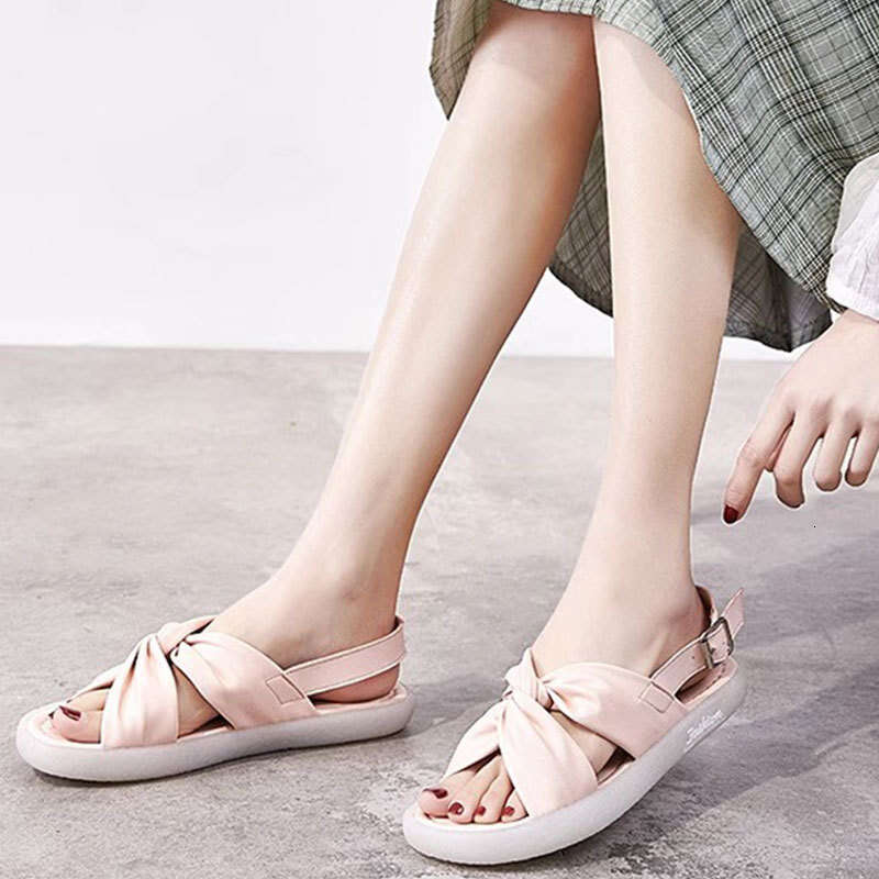 2025 Large Size Genuine Leather Sandals Fairy Flat Fashion Campus Style Student Versatile Soft Sole One-Strap Butterfly Flower