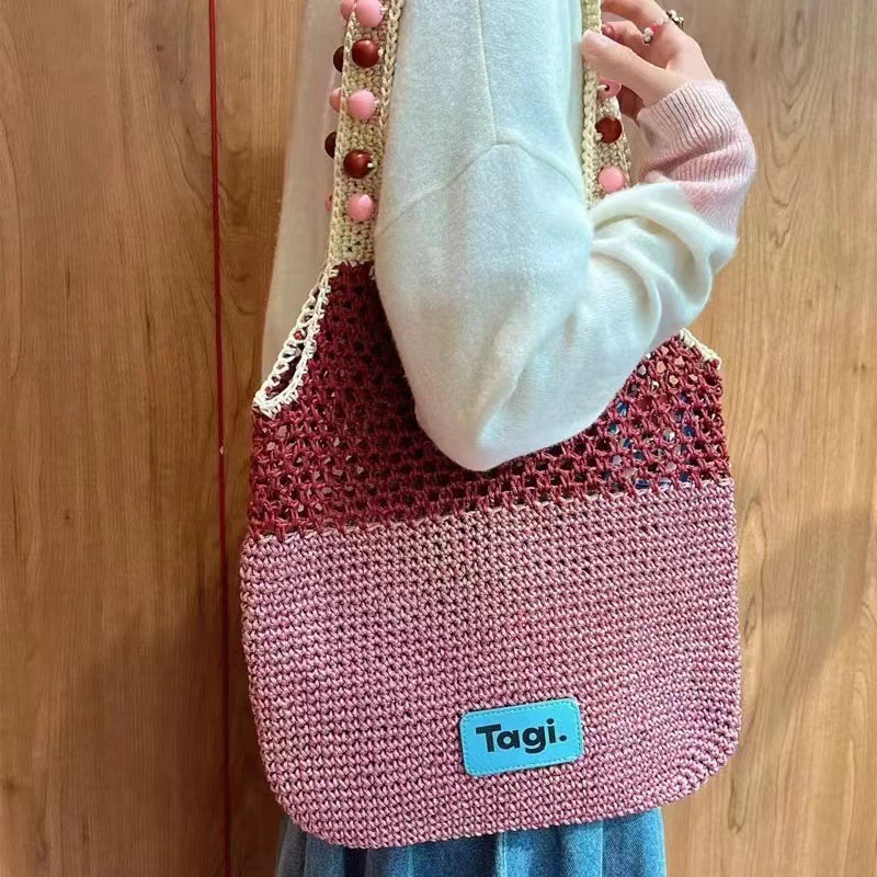 2025 Autumn New Smart Fruit Handmade Beaded Handheld Commuter Color Block Shoulder Bag Handbag Women's Woven Bag Women's Crossbody Bag Desig