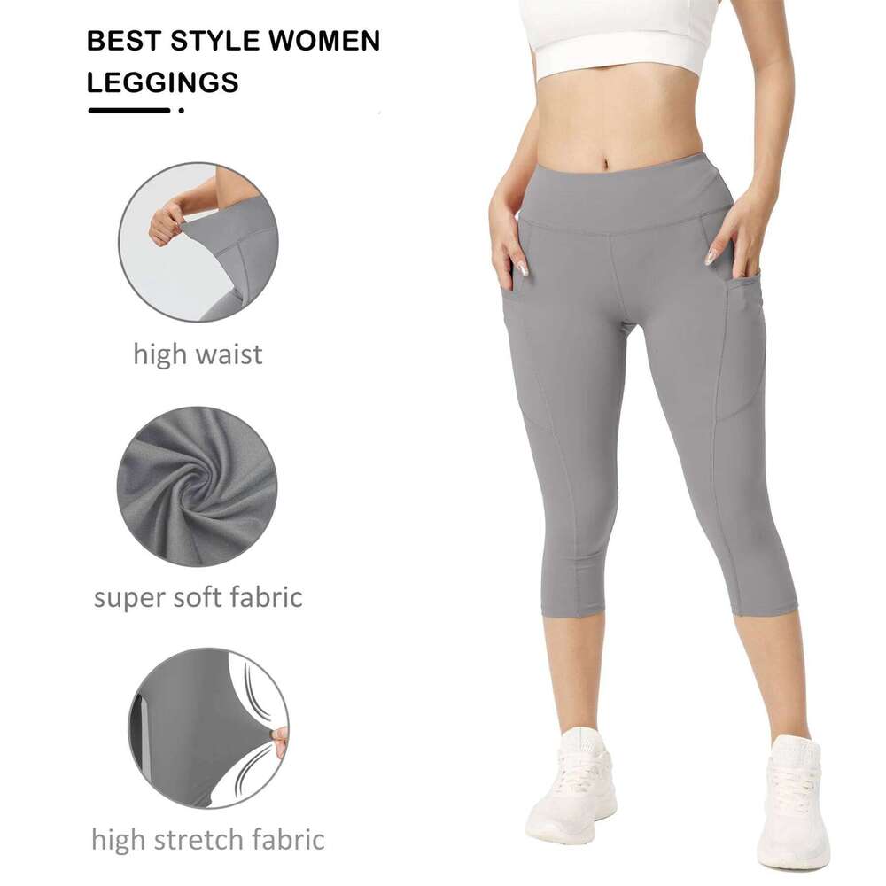 High Waist Fiess Capri Legging for Women Quick Drying Cycling Cropped trousers Yoga Sport Pants Side pocket