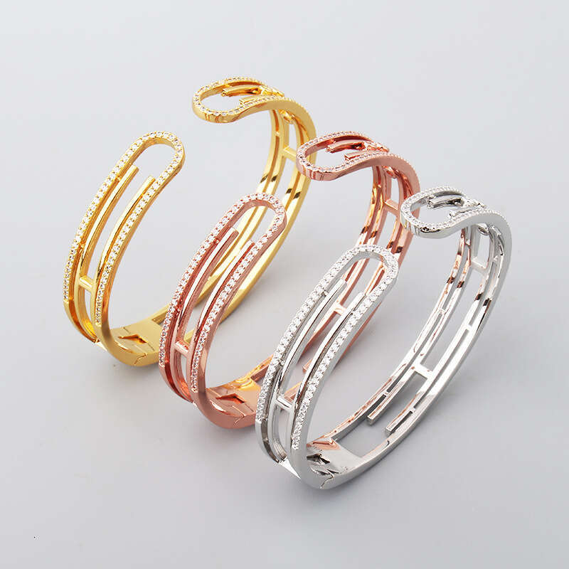 Japanese and Korean Simple Micro Inlaid Zircon Open H Letter Elegant Hollow Couple Bracelet Live Hot Item