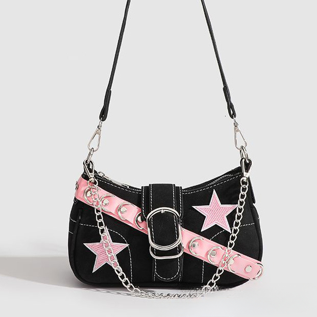 Sweet and cool girl's niche design for autumn 2025 matte shoulder bag patch color pink star shaped bag for women crossbody bag designer bag for w