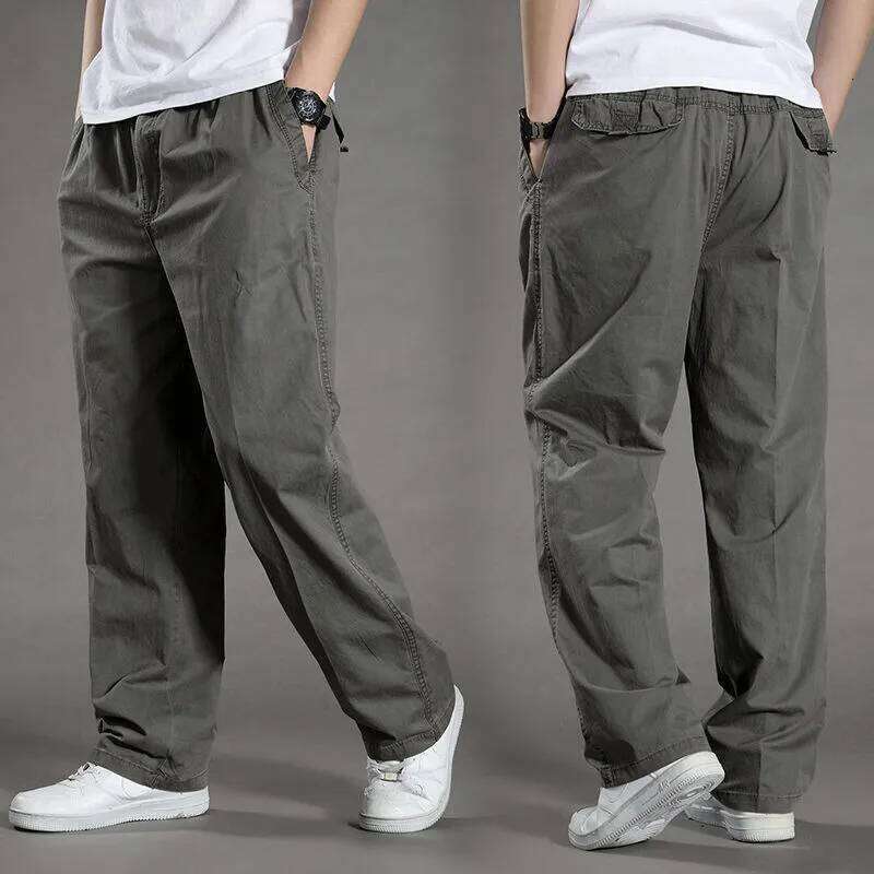 Men's Overalls Cotton Cargo Pants Casual Sports Sweatpants Stretch Waist Work Utility Dungarees Black Gym Jogger Trousers